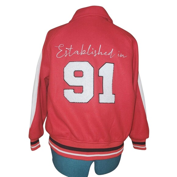 FOREVER 21 Red Varsity LA Letterman Jacket 'Established in 91' on back Small - Picture 6 of 6
